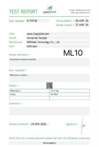Melanotan 2 10mg – Certificate of Analysis (ML10)